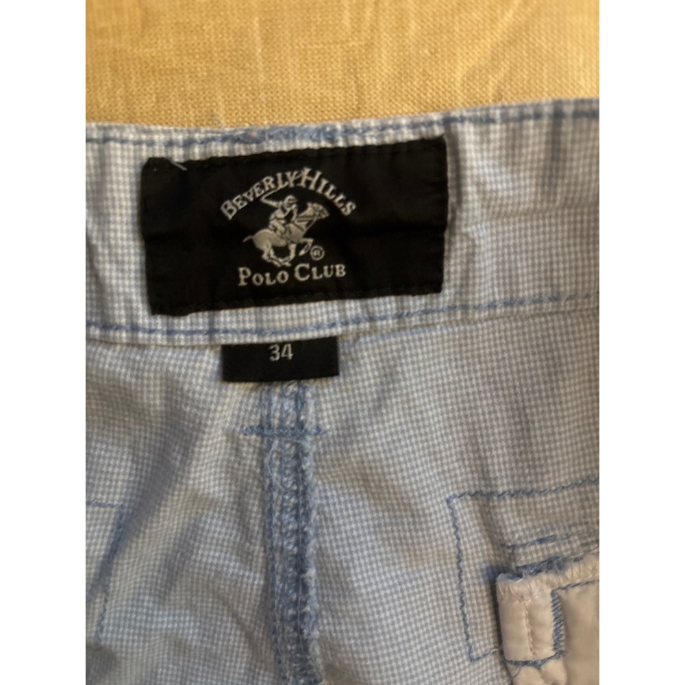 Beverly Hills Polo Club Mens Cargo Shorts Size 34 Light Blue Gingham Casual - Picture 5 of 6